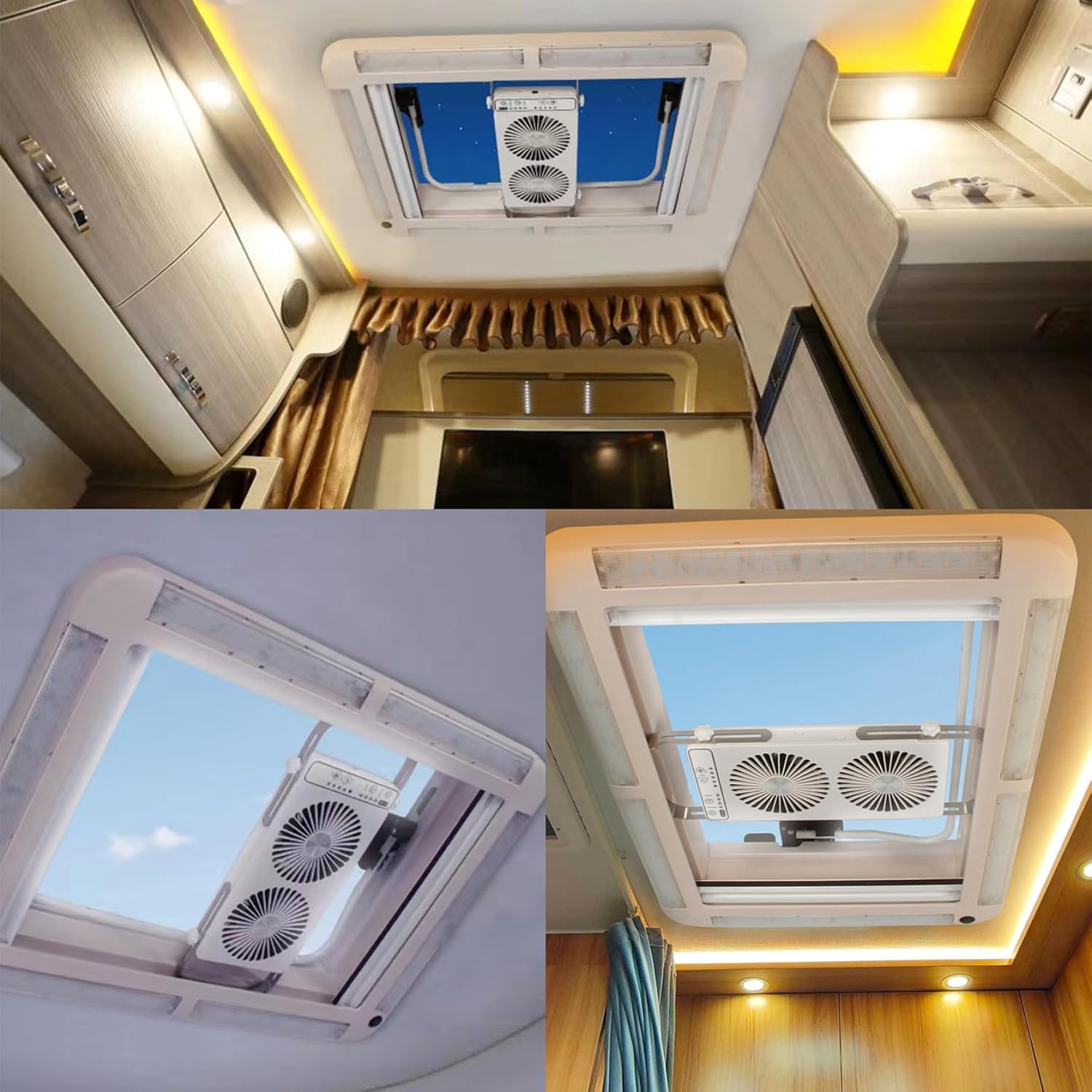 Dual Fan, 12V Telescopic Silent Portable Flat RV Roof Fan with 4 Speeds & LED Display, Safety and Easy Operation for RV CarsRv Roof