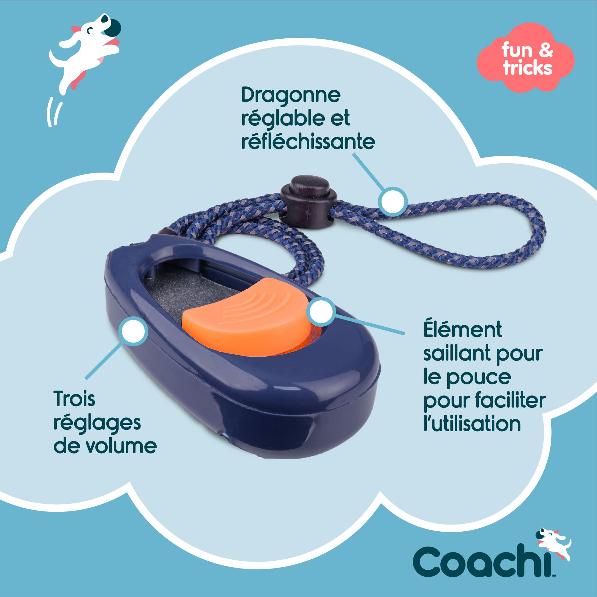 Coachi Multi-Clicker, Accessoire pour Chien, contrôle du Volume à 3 réglages, Facile à cliquer