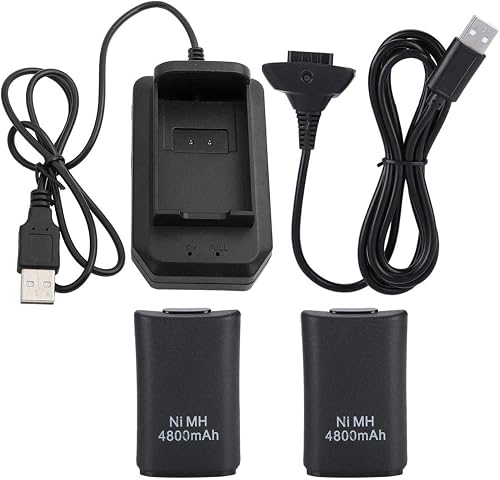 Battery for Xbox 360 Controller, Rechargeable Battery 4800mAh Replacement Battery and Charging Kit with USB Cable for Xbox 360 Remote Control Black - 1