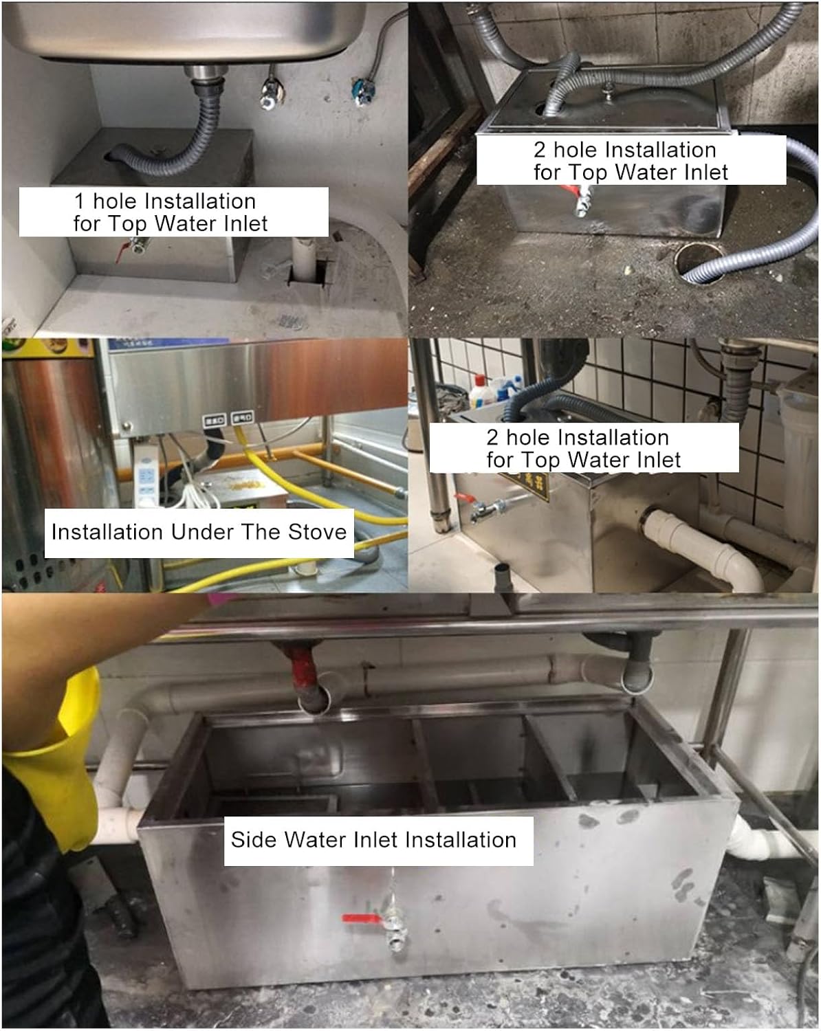 Commercial Grease Trap, 15.75 X 9.84 X 9.06in 3 Level Filtration Stainless Steel Grease Interceptor, Waste Water Oil Water Separator for Home