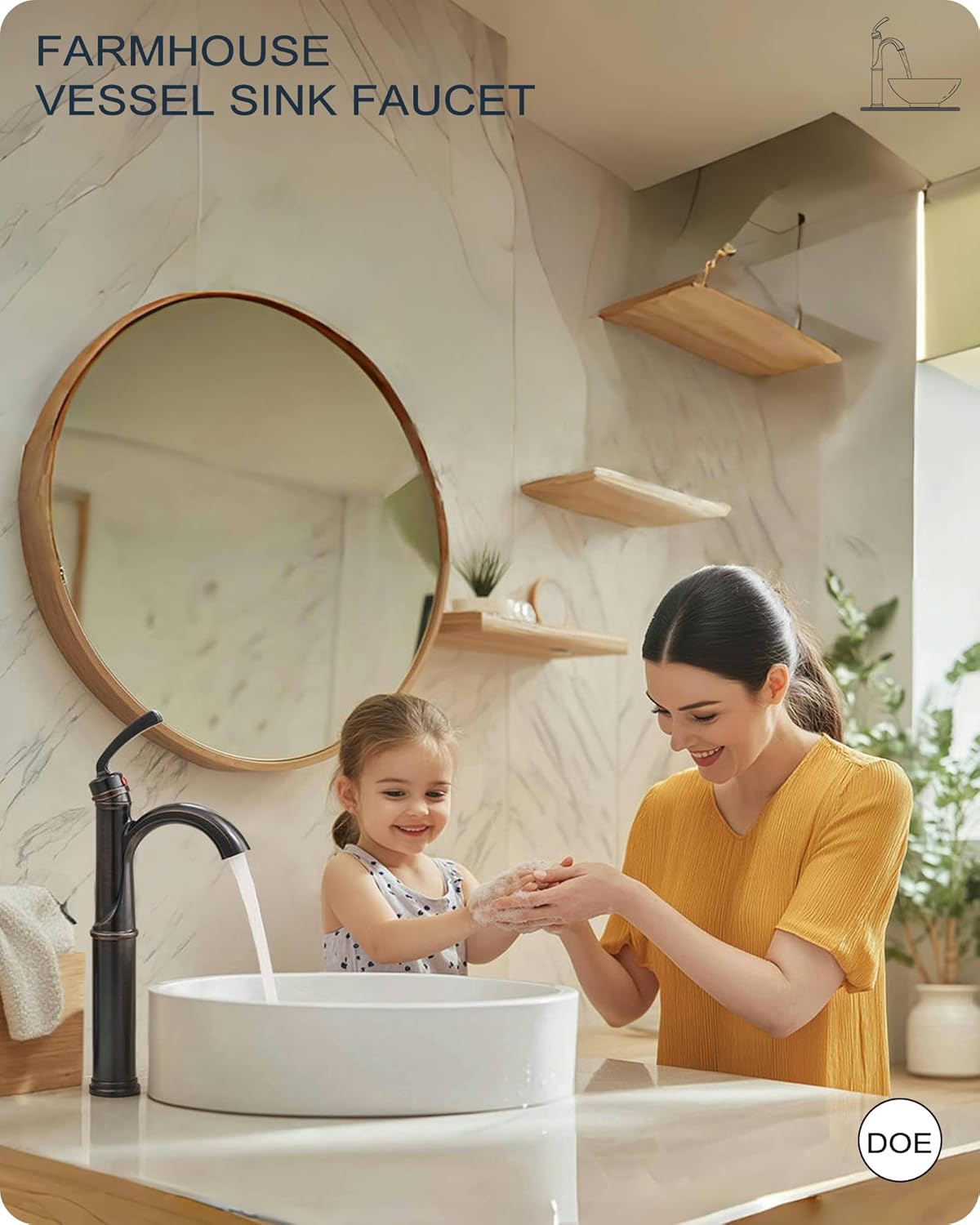 Brass Vessel Sink Faucet Oil Rubbed Bronze, 12.6 Inch Tall Bathroom Faucet 1 Hole, Single Handle with Pop Up Drain, cUPC Supply Line and Aerator for Farmhouse, Countertop Basin, 5 Mins Install - Image 9