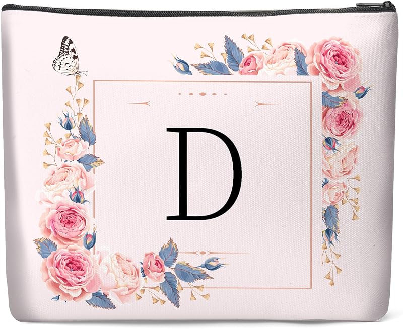 Necessaire de maquiagem Luoycxy em lona com zíper, forro e organizador portátil, Rosa D