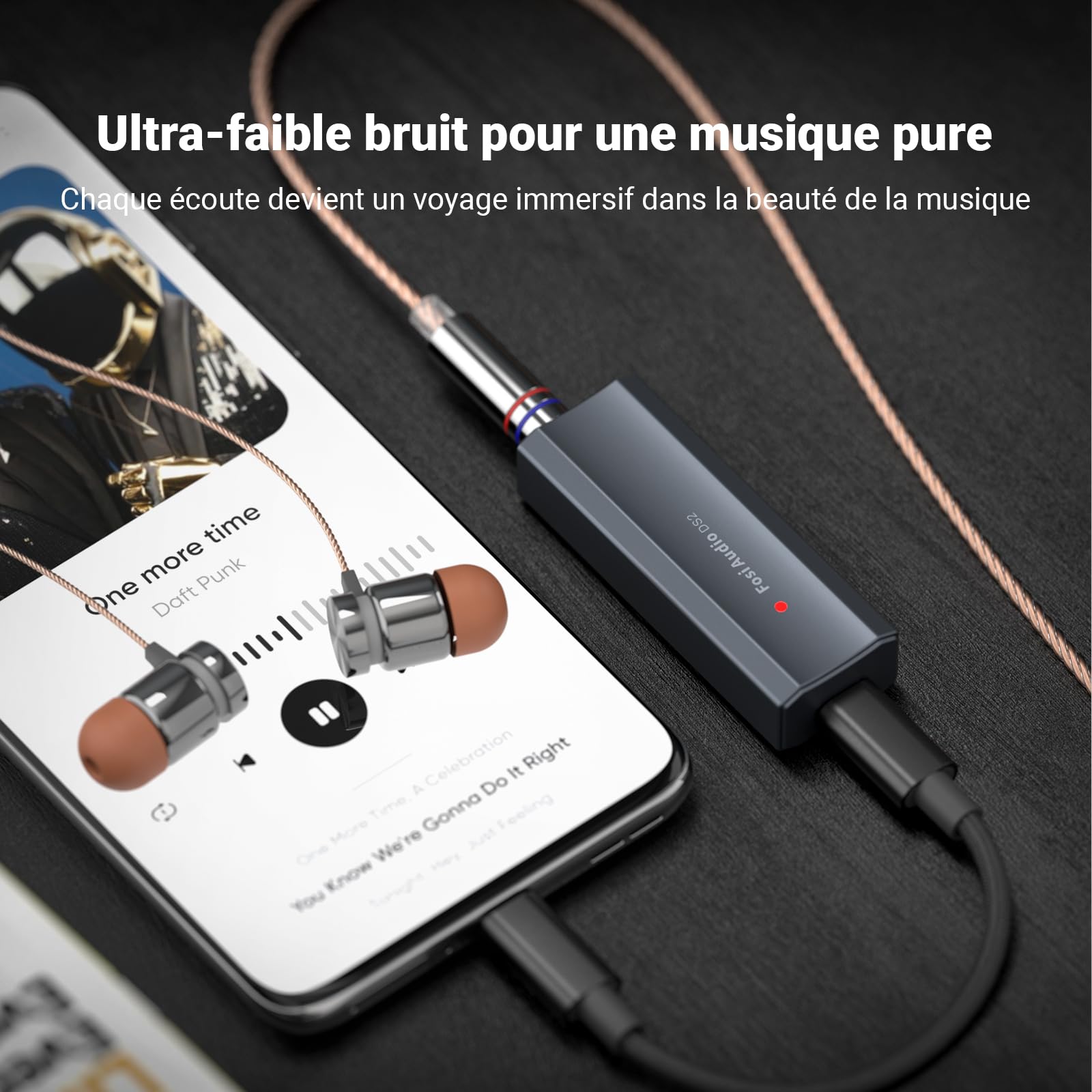 Fosi Audio DS2 USB C to AUX Amplificateur de casque DAC Dongle 3.5mm Jack Adaptateur Audio Portable Amplificateur avec double sortie DSD256 4.4mm Balanced High Resolution Chip CS43131