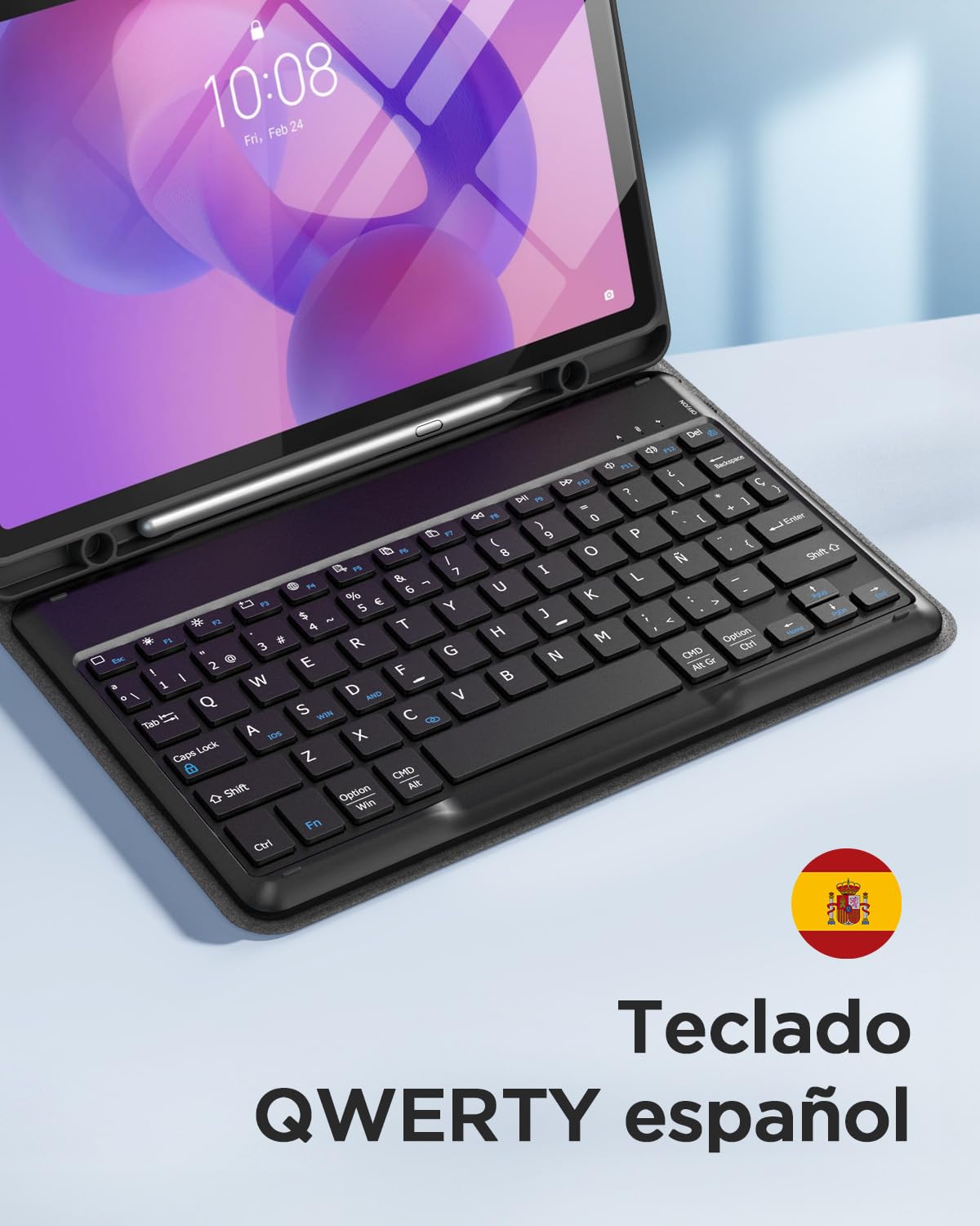 EasyAcc Funda con Teclado para Lenovo Idea Tab 11 Pulgadas Tablet 2025 (TB-336ZU/TB-336FU) con Película Protectora, Funda Protectora para Lenovo Idea Tab 11" Teclado Extraíble con Portalápices, Negro
