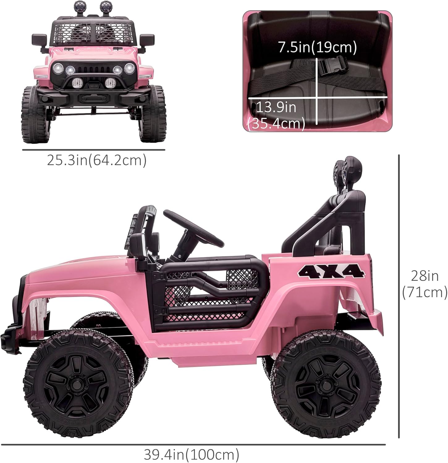 Aosom 12V Kids Ride On Truck with Parent Remote Control, Battery Powered Electric Car with Spring Suspension, Adjustable Speed, LED Lights and Horn, Pink