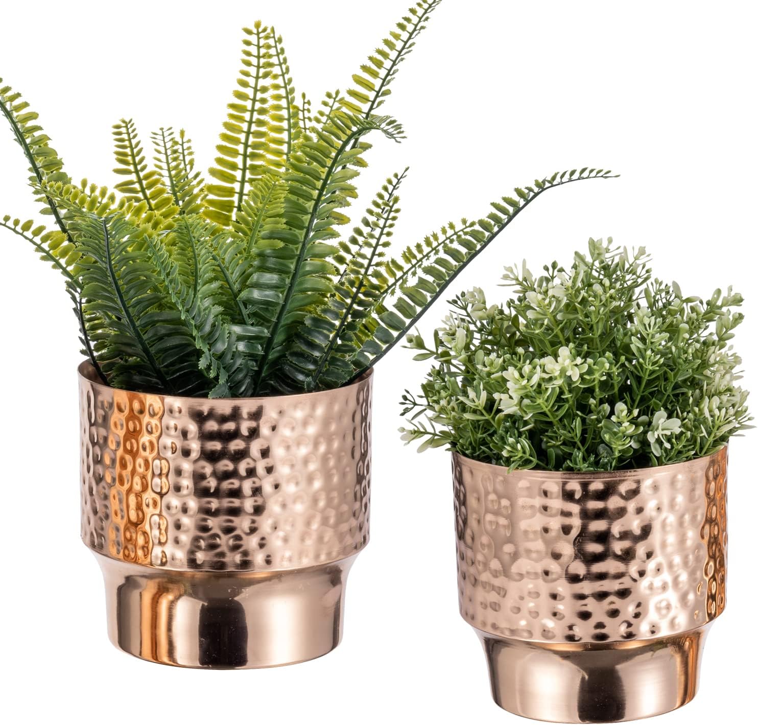 MyGift 5 and 6 Inch Modern Hammered Copper Tone Metal Planter Pots, Decorative Flower Pot Plant Container Centerpiece Décor, 2 Piece Set - Handcrafted in India
