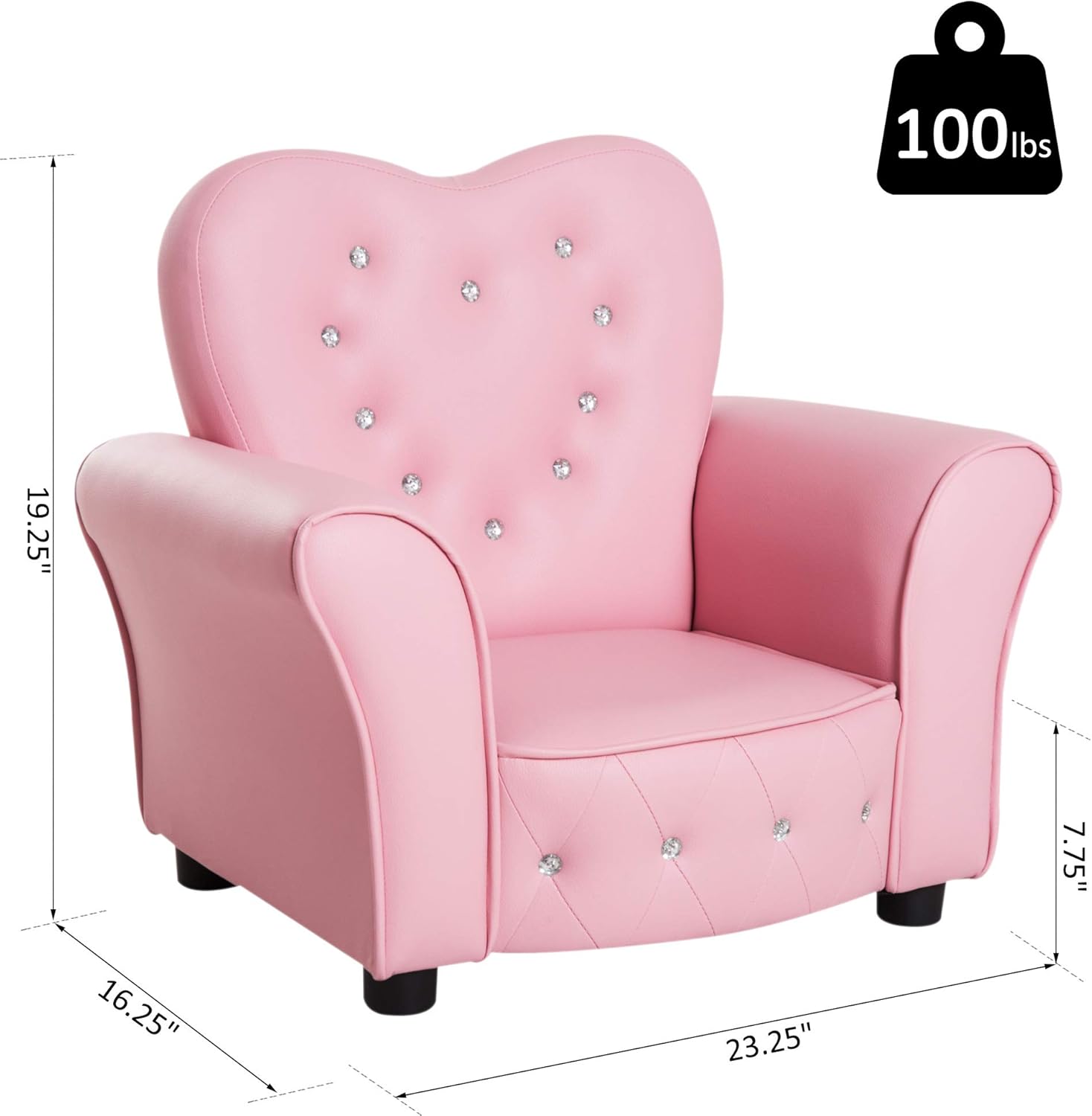 Qaba Kids Sofa Toddler Tufted Upholstered Sofa Chair Princess Couch Furniture with Diamond Decoration for Preschool Child, Pink
