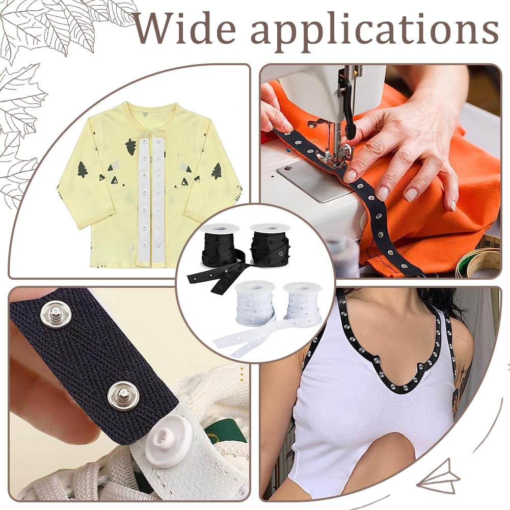 Nastro A Bottoni A Pressione AHANDMAKER - 9,1 M Bianco Per Cucito Fai Da Te | Ideale Per Vestiti E Accessori
