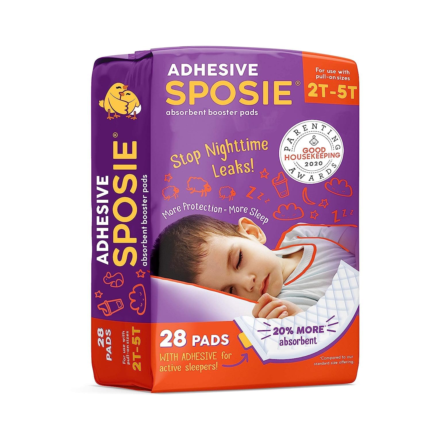 Sposie Diaper Booster Pads with Adhesive, fits Pull-Up-Style Diaper Sizes 2T-5T, Baby Diaper Pads Inserts Overnight, Diaper Liners for Nighttime Diapers, Overnight Diapers, 28 ct/