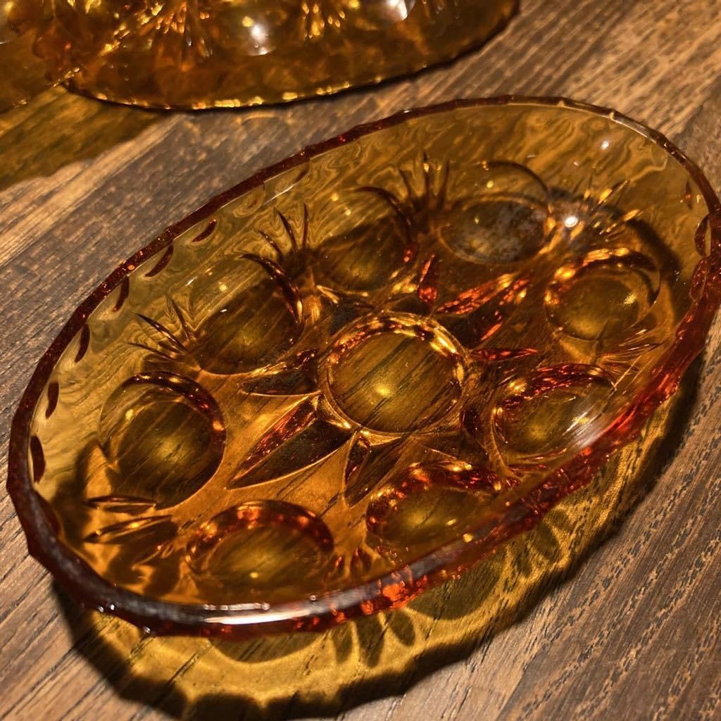 【昭和レトロ】琥珀色 アンバーガラス　平皿22cm×5枚セット Amazon | デッドストック アデリアアンバーガラス 豆皿5枚 琥珀色 北欧