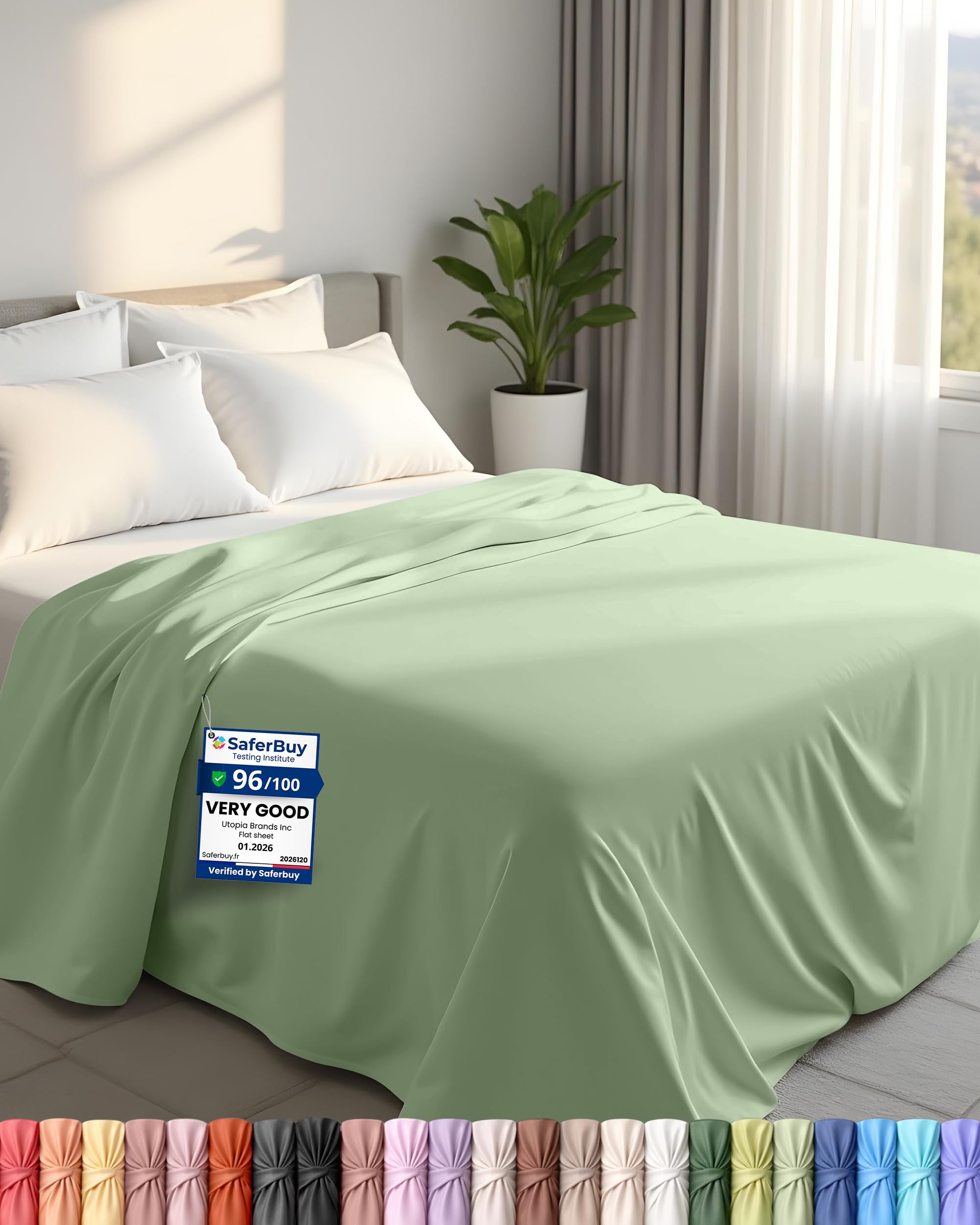 Utopia Bedding Sage - Flat Sheet King Size - Oeko-Tex Certified - Easy Care Soft Brushed Polyester - Microfiber Fabric - Wrinkle, Shrinkage, And Fade Resistant