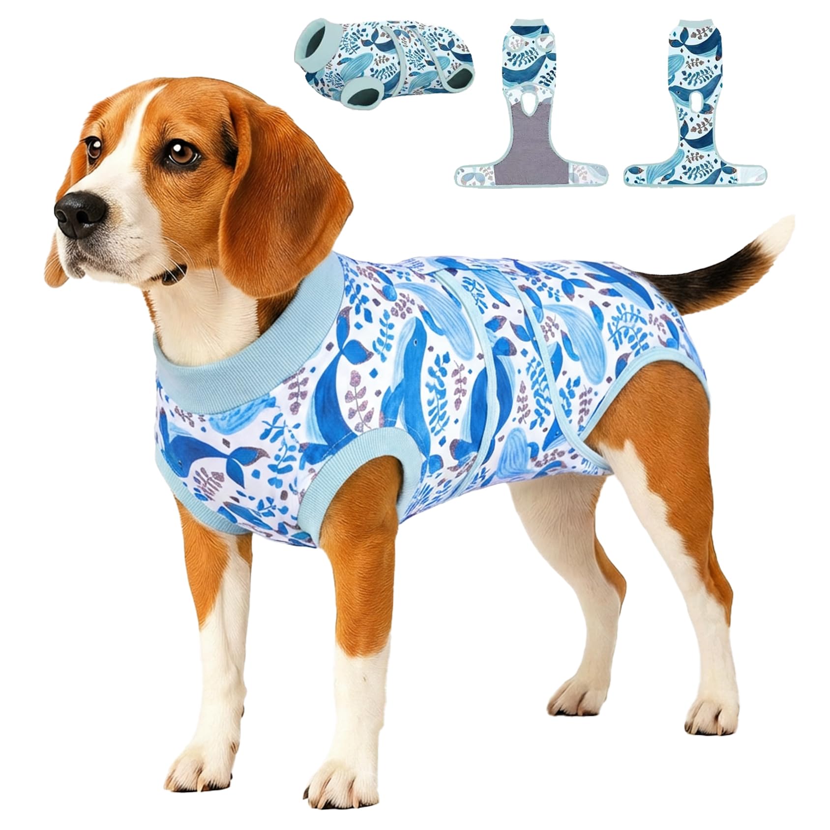 PetWarm Male Dog Recovery Suit for After Neuter Surgery, Cone of Shame Alternatives, Pet Surgical Recovery Pajamas Dog Onesie for Spay Neuter, Marine Animal Patterns, Blue, L