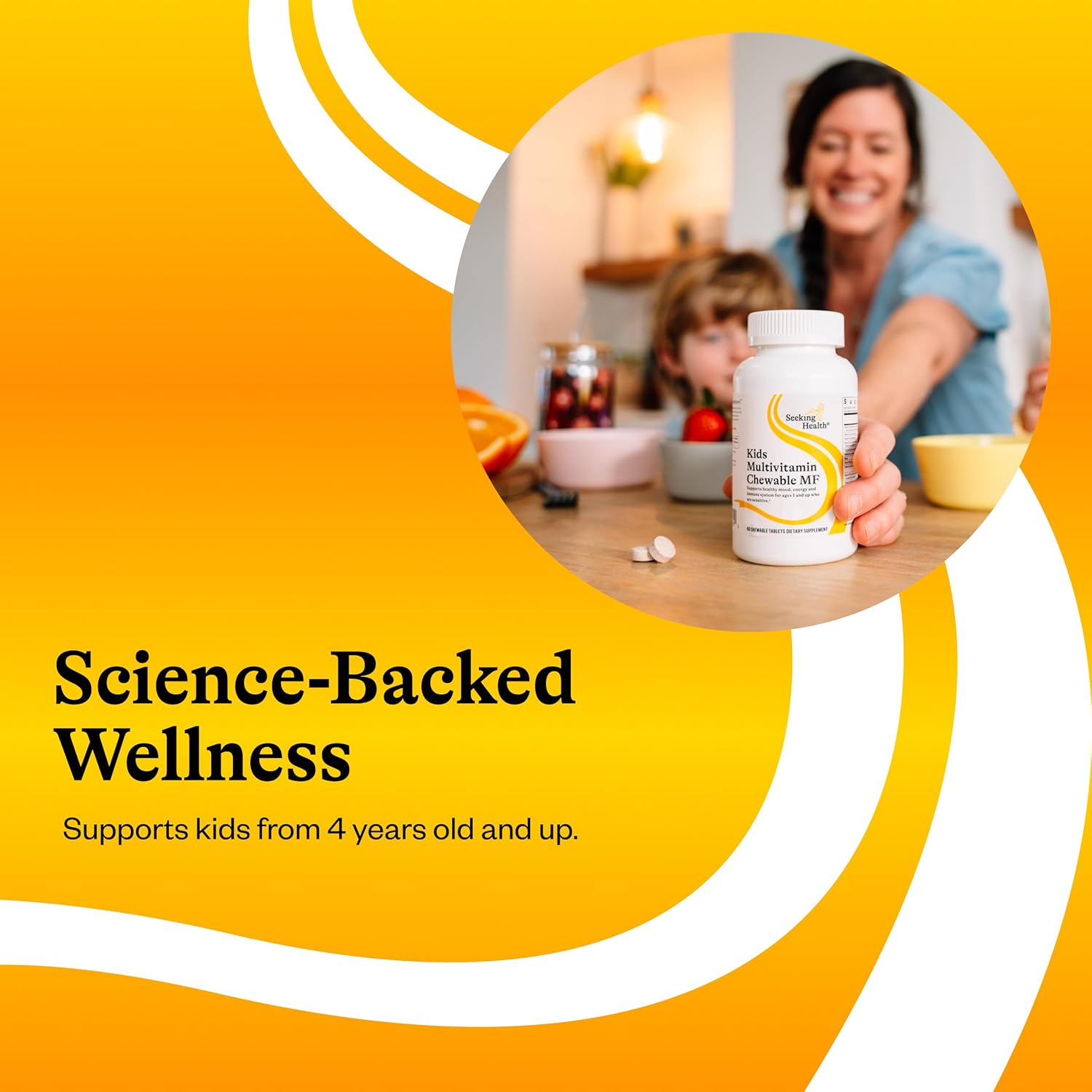 Seeking Health Kids Multivitamin Chewable MF, Formulated for Children’s Health, Methyl-Free, with Folinic Acid, Vitamin B12, Riboflavin, Vitamin A, Vegetarian (120 Chewable Tablets)*