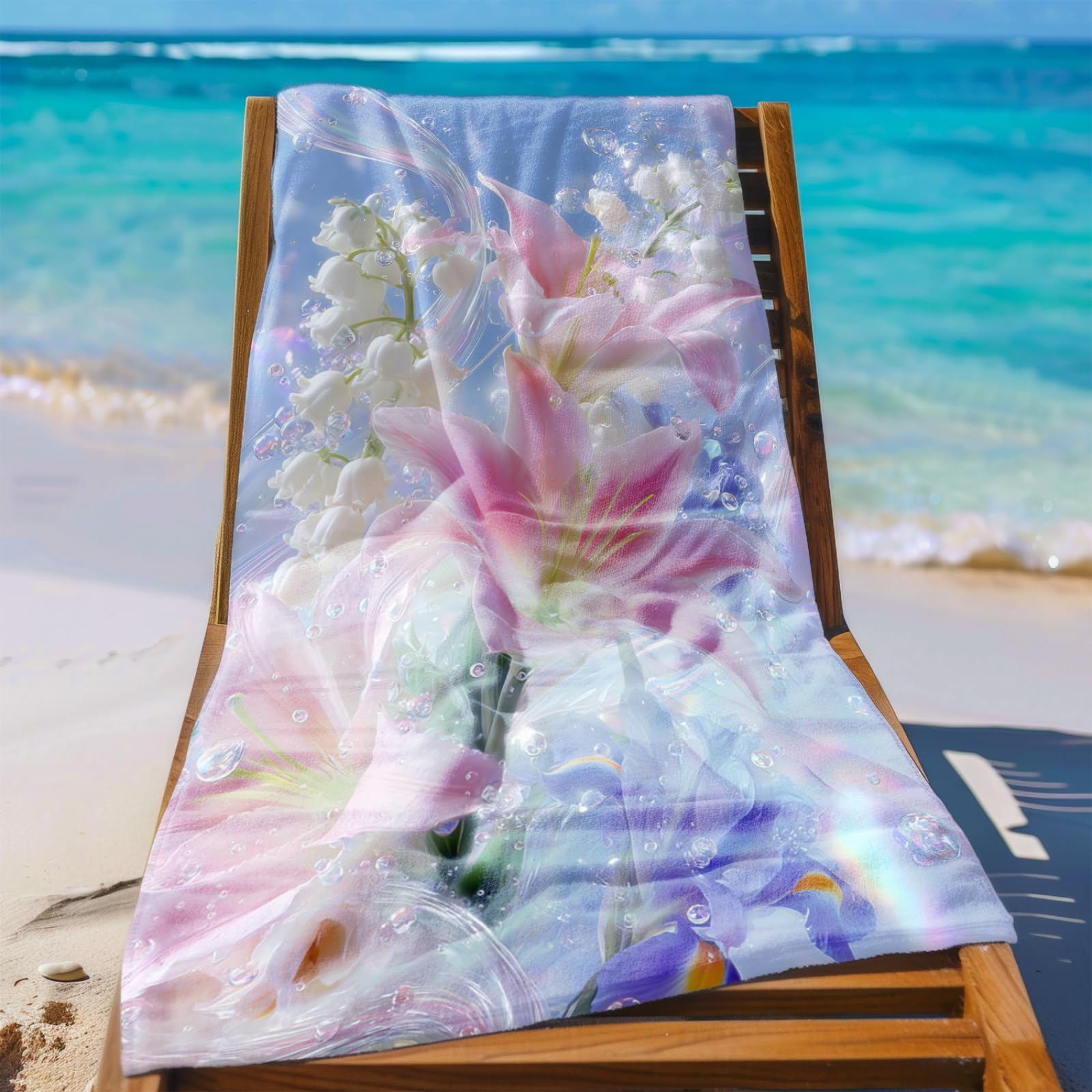 Générique Serviette Microfibre Plage Fleurs Roses