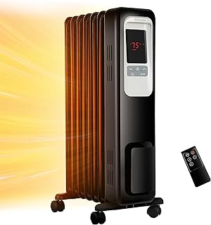 Aikoper Oil Filled Radiator Heater, 1500W Electric Portable Space Heaters for Indoor Use with Remote, Digital Thermostat, 4 Modes, 24h Timer, Overheat & Tip-Over Protection Quiet for Whole Room