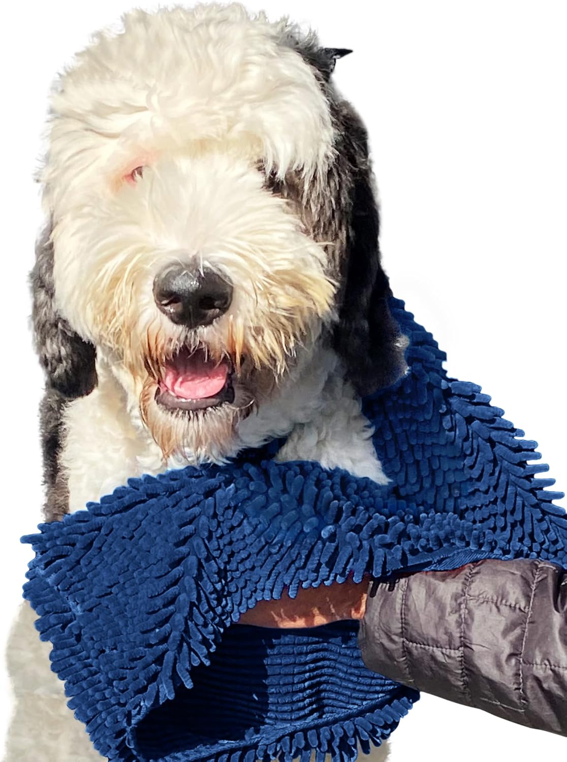Soggy Doggy Super Shammy Dog Towel – Absorbent Microfiber Chenille Pet Towel for Drying Wet Dogs, Muddy Paws, Quick Dry Dog Shammy with Hand Pockets, Machine Washable – Navy Blue, 31” x 14”