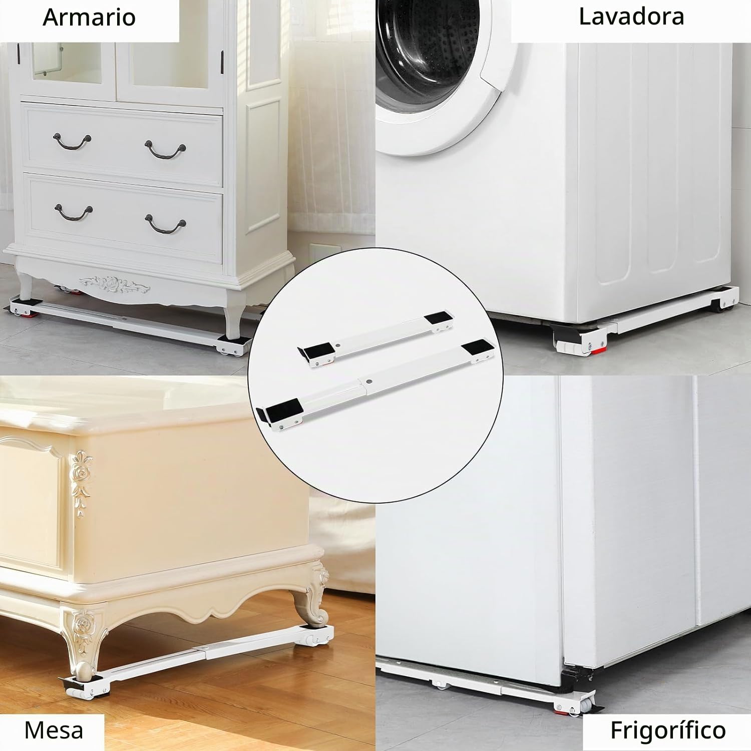 2 unidades de soporte ajustable para lavadoras, ruedas de muebles de acero inoxidable, pueden soportar 300 kg, ruedas de transporte de muebles con base antideslizante de goma para frigoríficos,