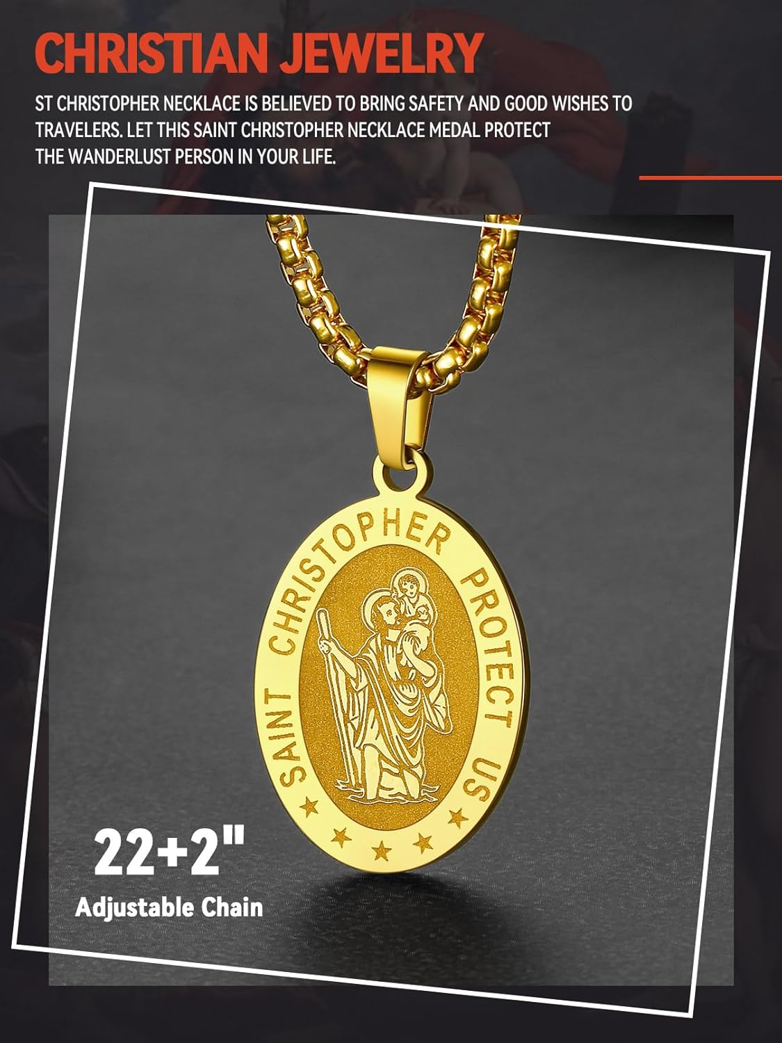 FaithHeart Personalized Custom Saint Christopher/Florian/Sebastian Necklace for Men, Stainless Steel/18K Gold Plated St Christopher Necklaces Religious Amulet Pendant Christian Gifts for Men