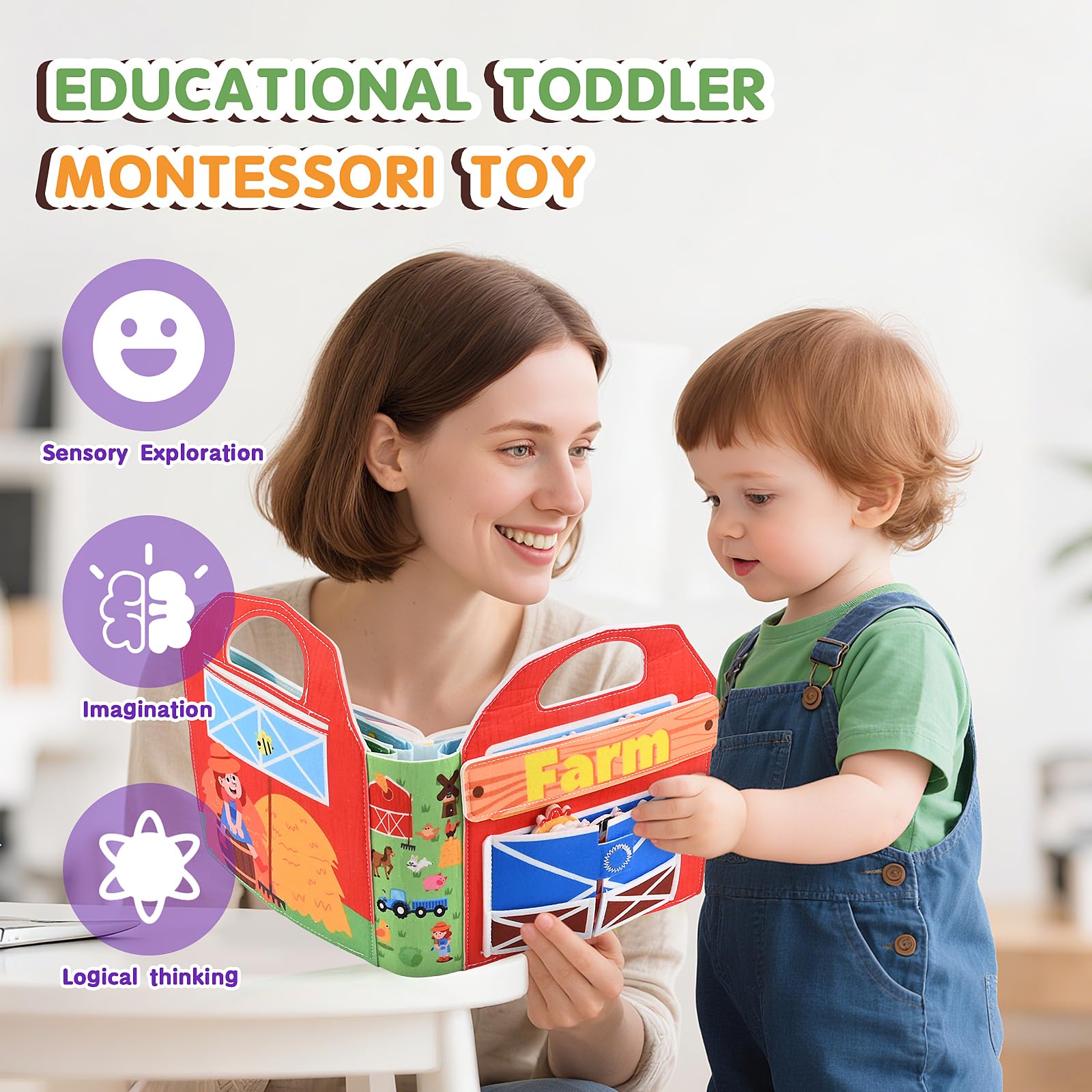 Gerbala Libro Montessori Interattivo 1 Anno, Quiet Book Sensoriale Educativo Giochi,Busy Board Regalo Bimbo Bimba, Regali per Ragazze e Ragazzi (A)