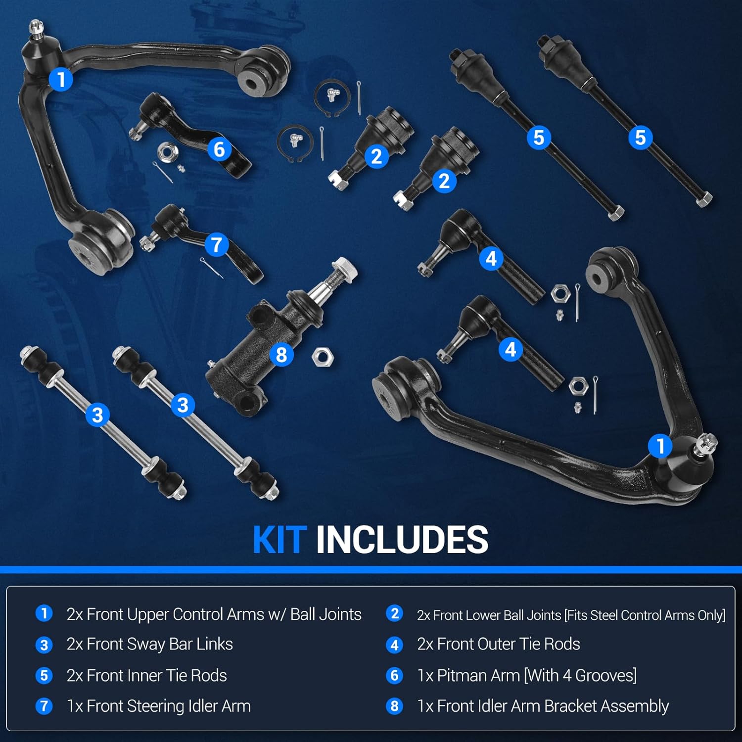 Autoround Front Upper Control Arm Kit Fit for 1999-2006 Chevy Tahoe Silverado Suburban Avalanche 1500, GMC Sierra Yukon XL 1500, Cadillac Escalade ESV EXT, 13pcs Suspension Set