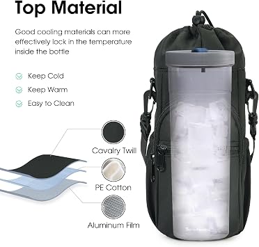 sportsnew Water Bottle Carrier with Shoulder Strap Insulated Bottle Holder | Fits 500-1200ml Bottles,Water-resistant,Handle,Durable,Phone Pocket,Ideal for Walking,Hiking,Travel,Camping,Commute,Gym,Beach
