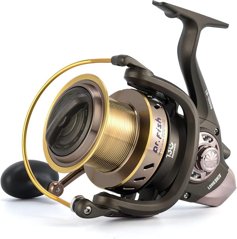 Carrete giratorio de tiro largo Dr.Fish, carrete de pesca de surf de agua salada 10000/12000, 13+1 BBS, arrastre máximo de 48LB, capacidad ultra alta, fundición de surf de arrastre costa afuera de gran resistencia