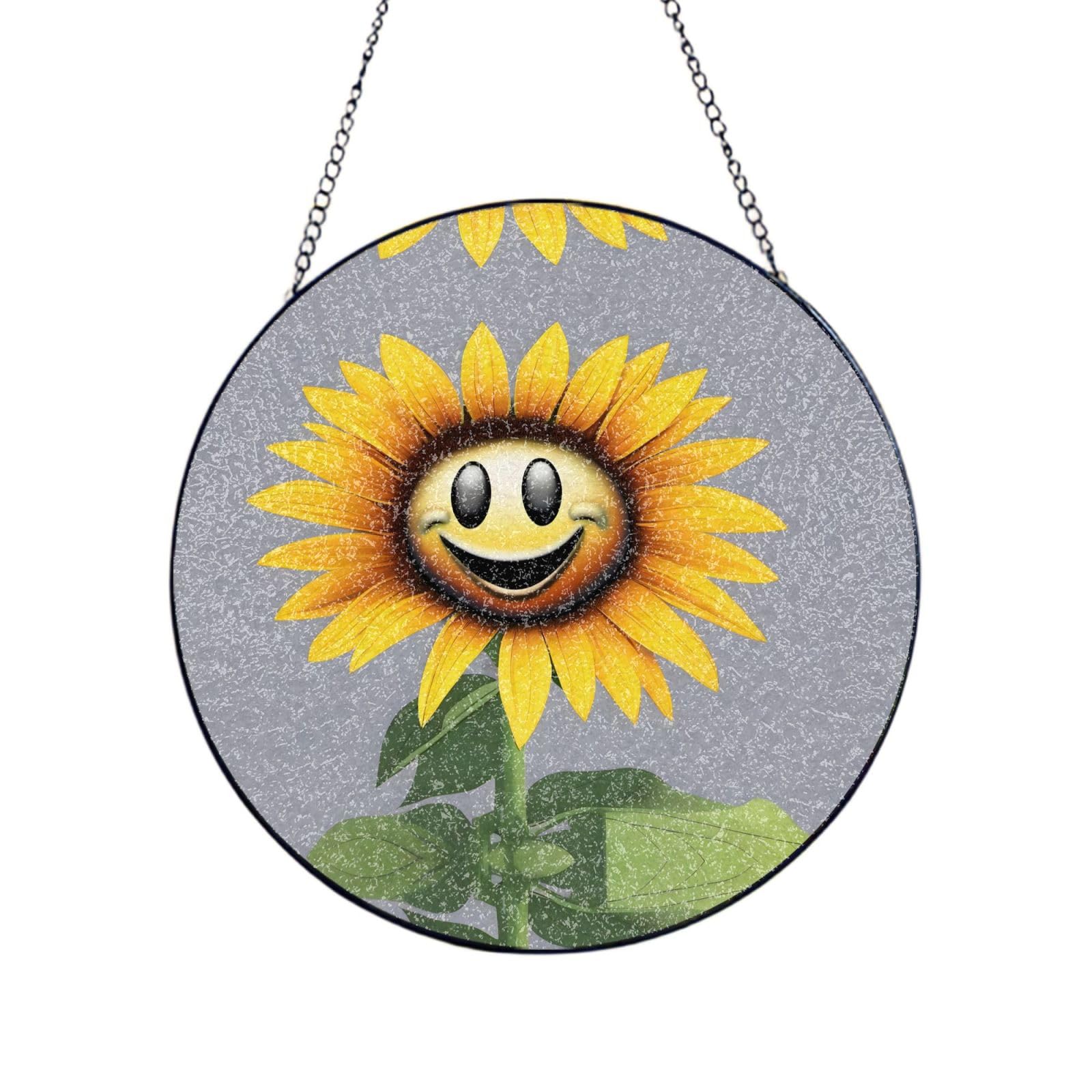 Poezjzw Stained Glass Window Hanging - Smiling Sunflower Sun Catcher For Door Garden Home Decor Christmas Mother'S Day Birthday Gifts 8in（20cm）