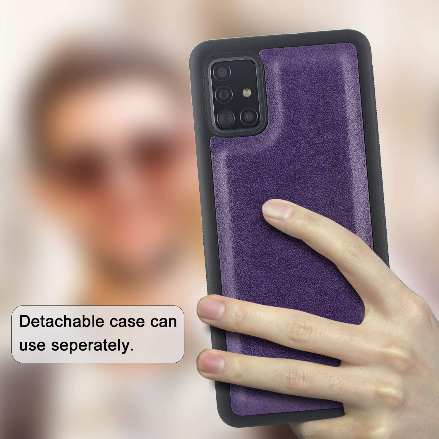Harryshell Detachable Magnetic 12 Card Slots Wallet Case Shockproof PU Leather Flip Protective Cover Wrist Strap for Samsung Galaxy A51 4G (Not for A51 5G) (Purple)