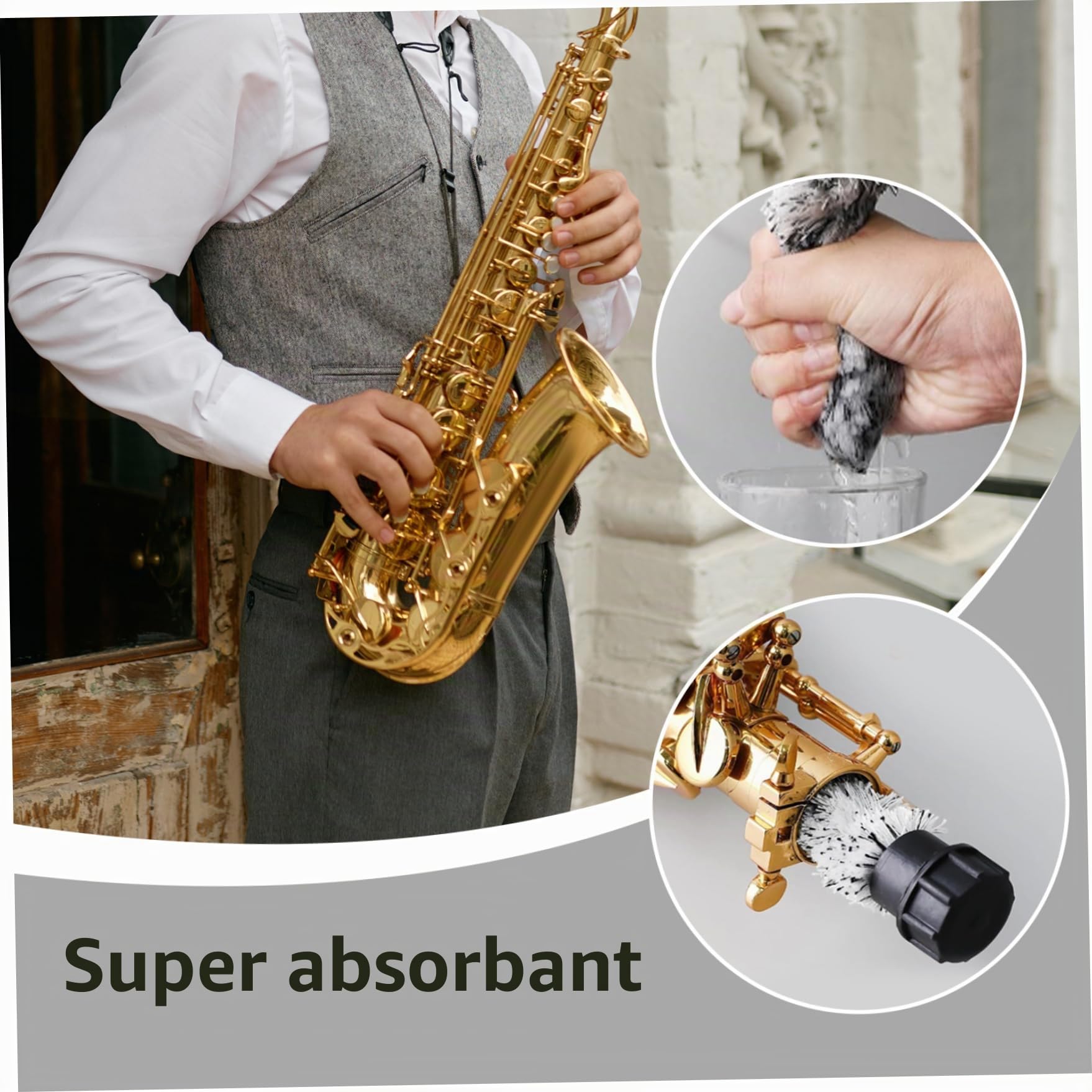 Écouvillon de Nettoyage de Saxophone Alto, Brosse de Nettoyage de Sax Alto avec Pointe en Caoutchouc et poignée, kit de Nettoyage et de Soins de Sax