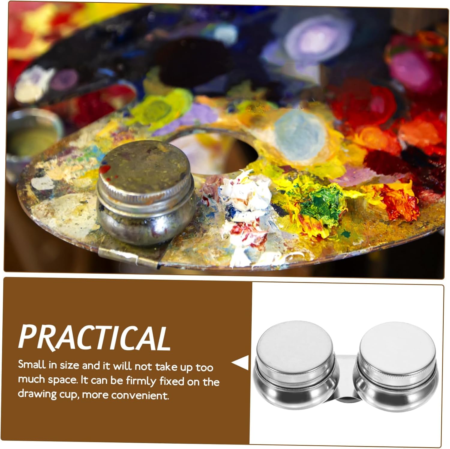 ULDIGI 2pcs Stainless Steel Palette Cup with Lids Durable Paint Mixing Containers for Oil Painting Features Spill-Resistant Cover and Easy Cleaning for Artists