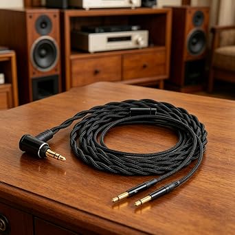 FAAEAL Monitor Headphone Cable,Soft Cotton Yarn Cover Dual 3.5mm Over-Ear AUX Cord Compatible with Hifiman HE560 HE4XX Meze 99 Classics MEZE 109 Pro Headset for Musicians Audiophiles 3.5mm