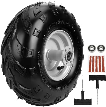 145/70-6 Tires, Mini Bike Wheels Rims and Tires Assembly Kit Compatible with Coleman CT100U CC100X Baja DB30 Motovox MBX10 MBX11 Monster Moto 80cc 105cc Minibike Go Kart Parts Rear V-Tread Tire