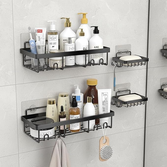 Allkartz 4 Bathroom Organiser Without Drill – Self Adhesive Bathroom Shelf & Rack Set | Premium Bathroom Accessories Set with Shelves & Shower Organizer | Bathroom Accessories & Bathroom Racks