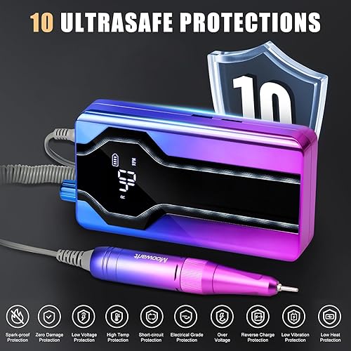 Miniatura 4 de Taladro de uñas profesional de 40000 RPM, taladros eléctricos portátiles, herramientas de lima E, máquina removedor de esmalte de uñas acrílicas con