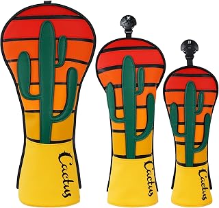 Golf Club Head Cover Golf Head Cover Driver Headcover Fairway Wood Headcover Hybrid Club Head Covers Leather Patchwork Cactus