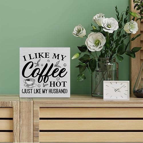 Miniatura 5 de Cartel rústico de madera para amantes del café, decoración de escritorio, con texto en inglés "I Like My Coffee" (I Like My Coffee), letrero de