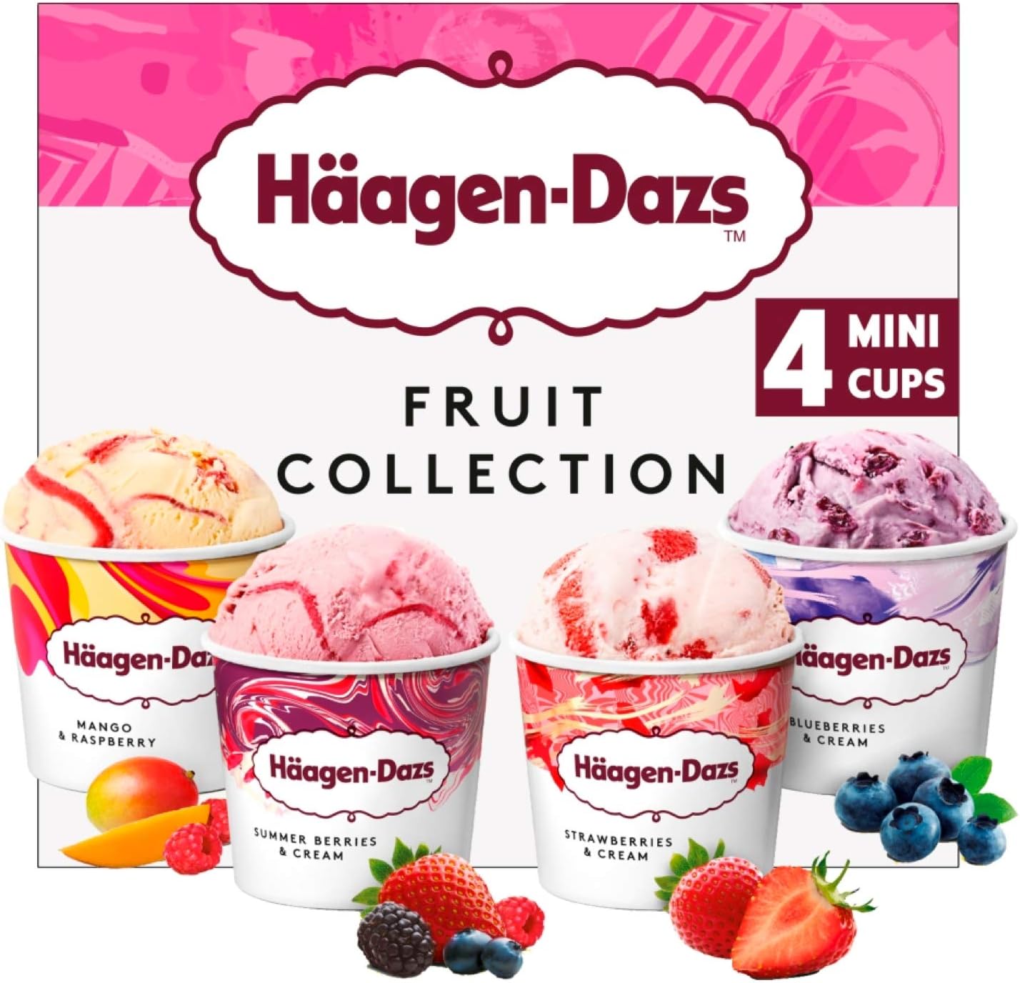 Häagen-Dazs Ice Cream, Fruit Mini Cup Collection, 4 x 95ml (Frozen)