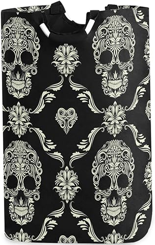 visesunny Cesta plegable para ropa sucia con diseño de calavera, color negro, grande, de tela Oxford, organizador de juguetes con asa para baño,