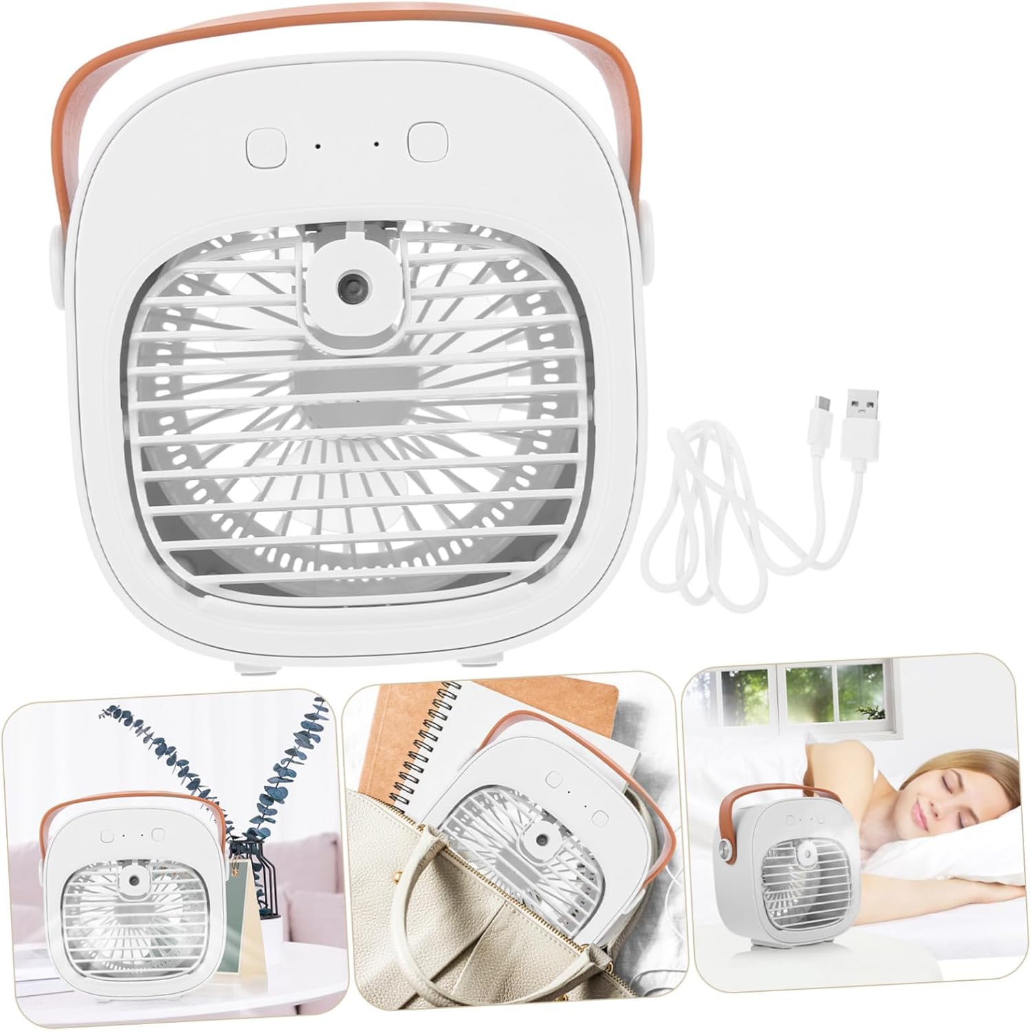 USB Table Fan with Misting Function Portable Mini Air Cooler for Home Office and Dormitory Use Water Tank Multifunctional Cooling Desk Fan in White