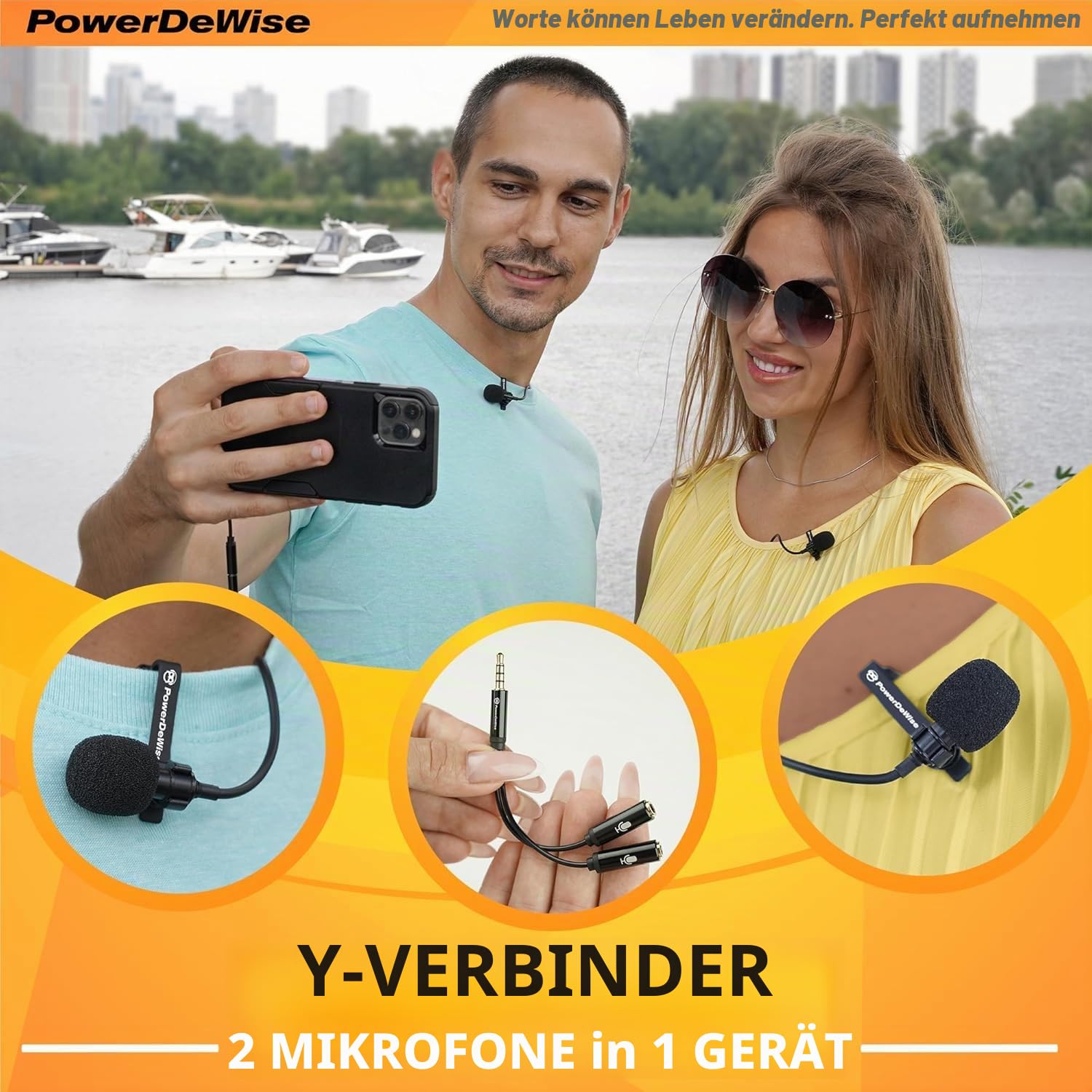 PowerDeWise 2 Lavalier Mikrofon Set für Dual Interview - Dual Ansteckmikrofon - 2 Lavalier Mikrofon Set - Perfekt als Blogging Vlogging Interview Mikrofon für iPhone 6, 7, 8, 8, X