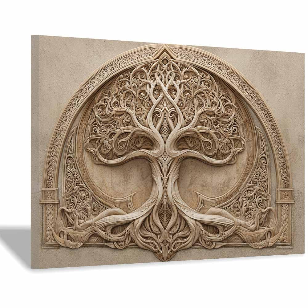 ZAMAEIU Árbol de la vida Pintura en lienzo Árbol tallado y envuelto. Impresión Fine Art sobre alta definición listo,para decoración de dormitorio, sala de estar,（marrón-60x90cm Enmarcado