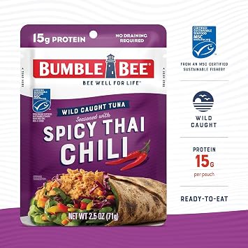 Bumble Bee Seasoned Tuna Pouch Duo (2 Total Pouches) - Spicy Thai Chili Tuna and Chipotle Tuna - Ready to Eat 2.5 oz Packets