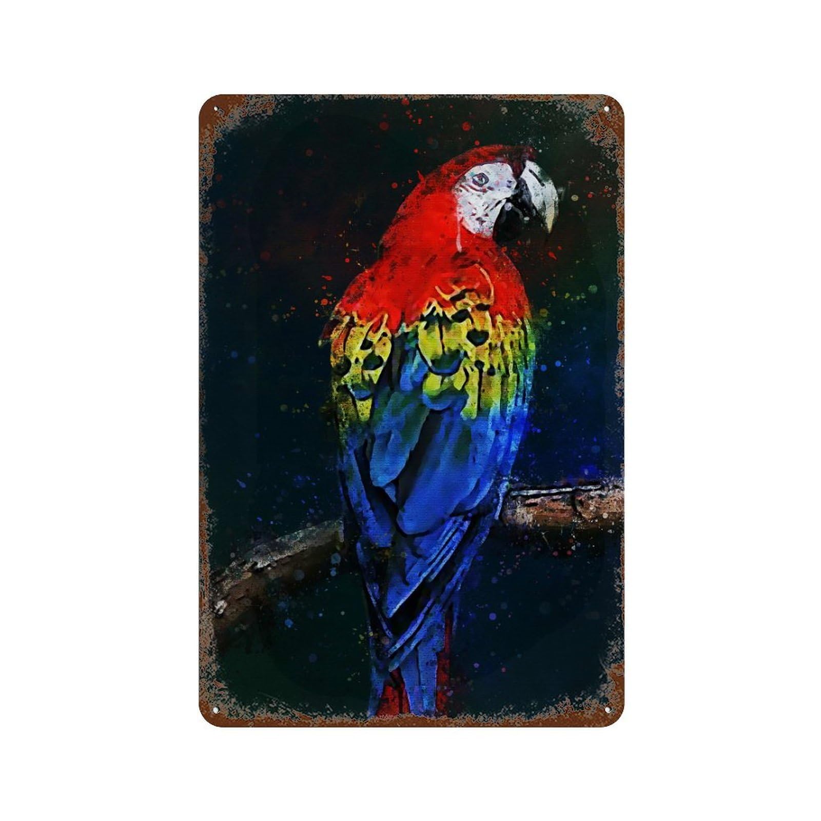 Red Parrots Weathered Tin Sign 11.8"x7.9", Rustic Home Decor for Garage, Bar And Workshop Decor