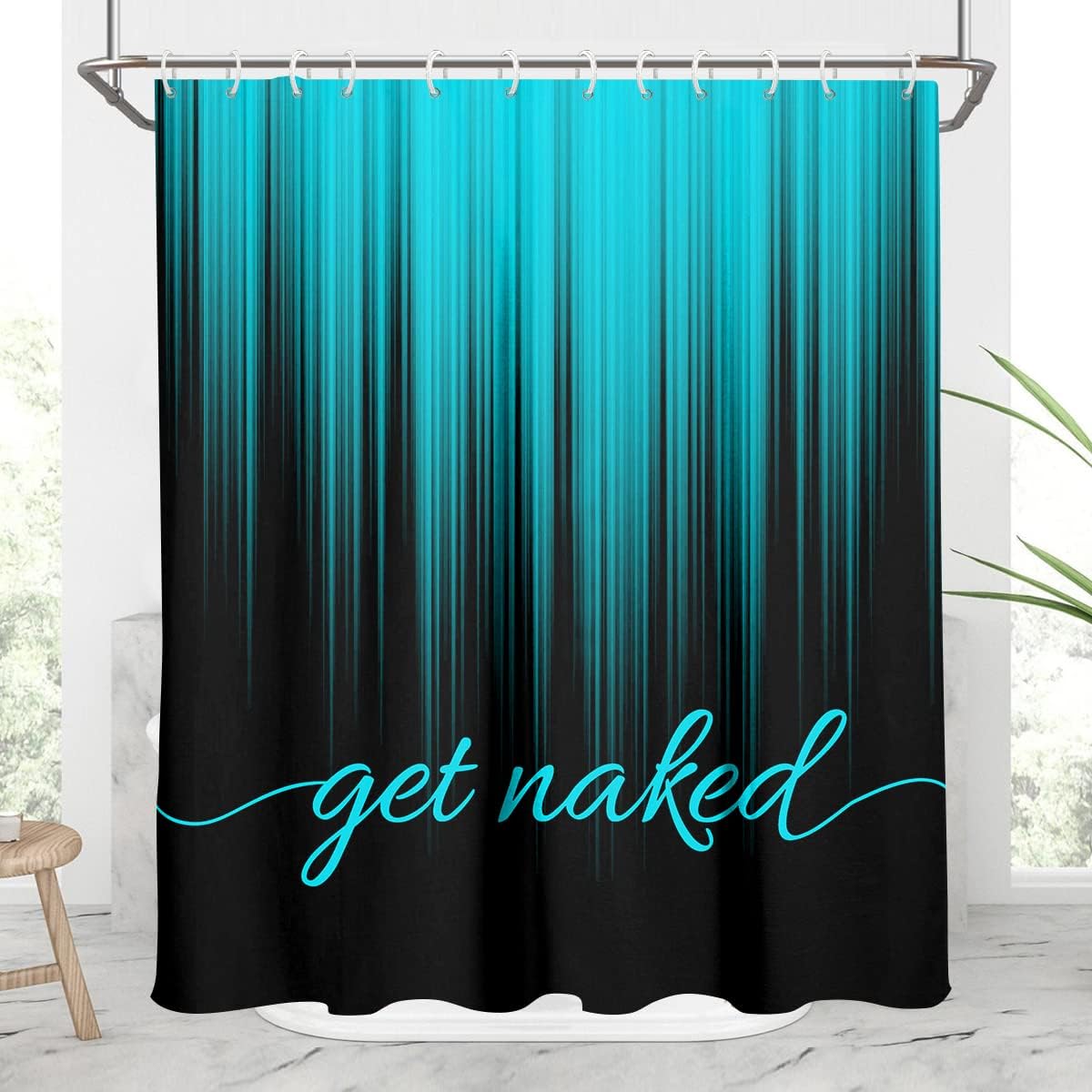 AAtter Teal and Black Shower Curtain Get Naked Turquoise Aqua Funny Adults Cool Abstract Ombre Art Aesthetic Gothic Mens Boys Teen Unique Home