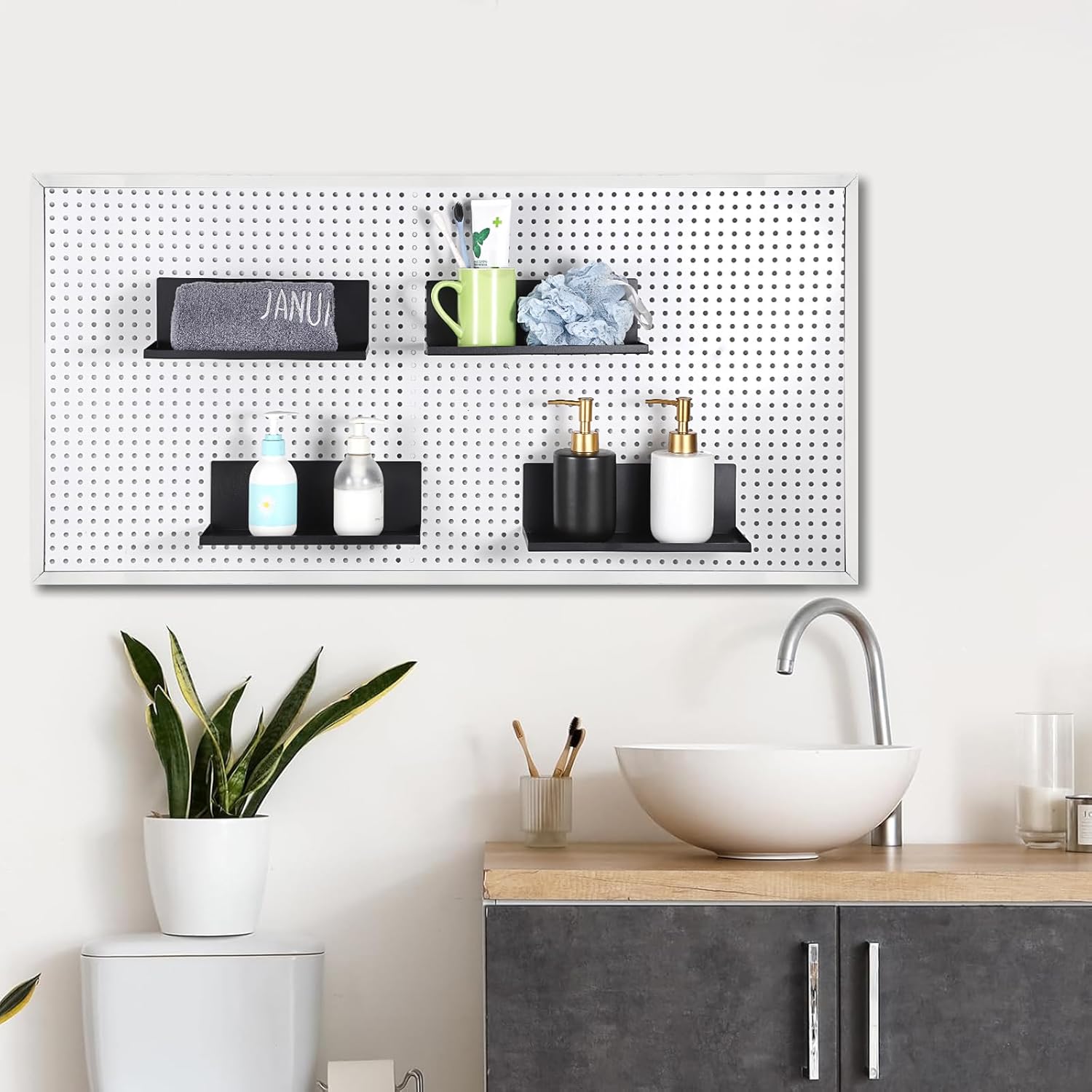 Kokone 6 Pack Magnetic Pegboard Shelves with Lip Around The Edge, 10x4.3 Inch Metal Peg Board Shelves Accessories for Storing or Displaying, Wall Pegboard Steel Tray for Garage Workshop Craft Room