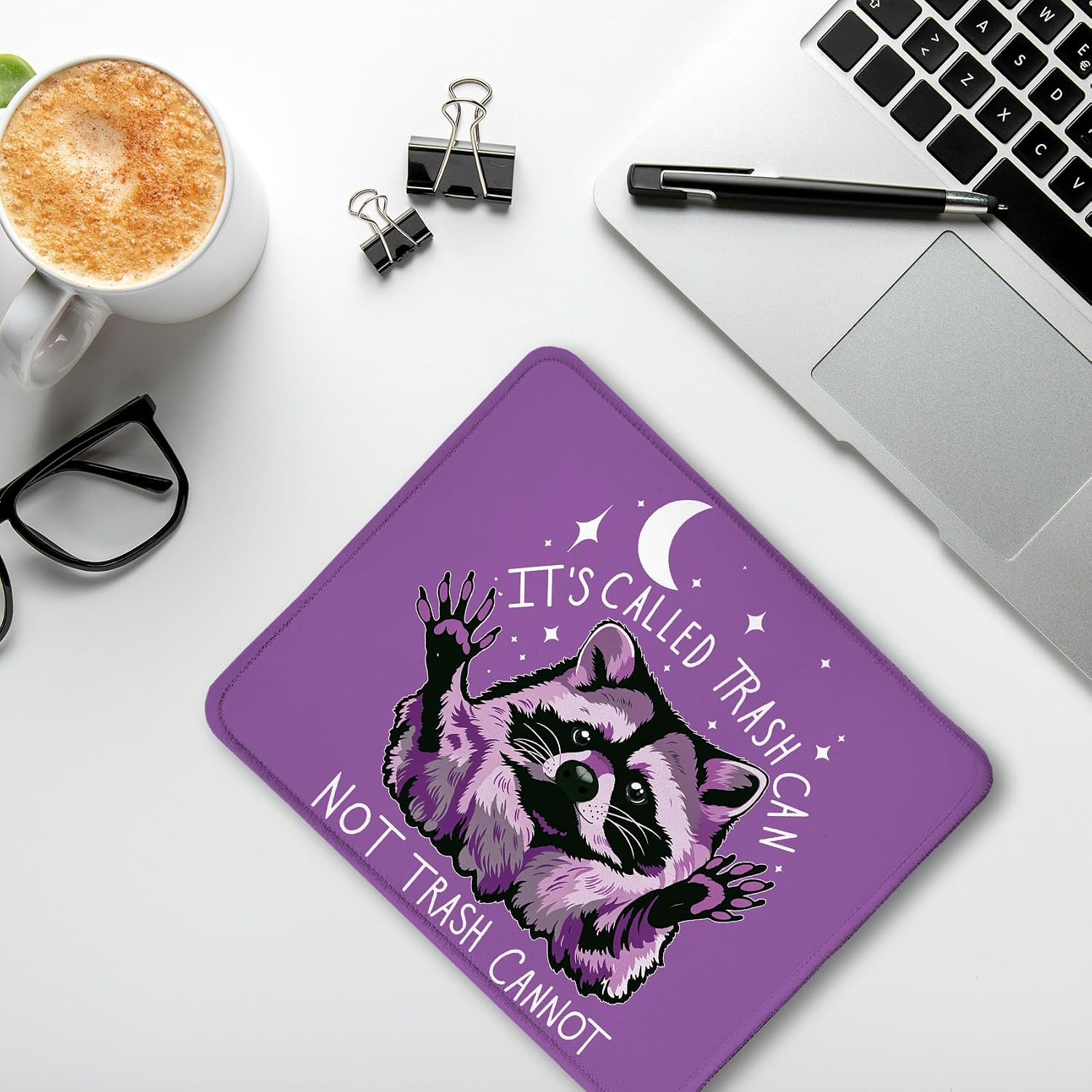 Funny Raccoon Mouse Pad, It's Called Trash Can Not Trash Cannot Funny Raccoon Purple Mouse Pads Mousepad for Work Gaming Computers Laptop Desk Accessories, 9.5x7.9 Inch image 4
