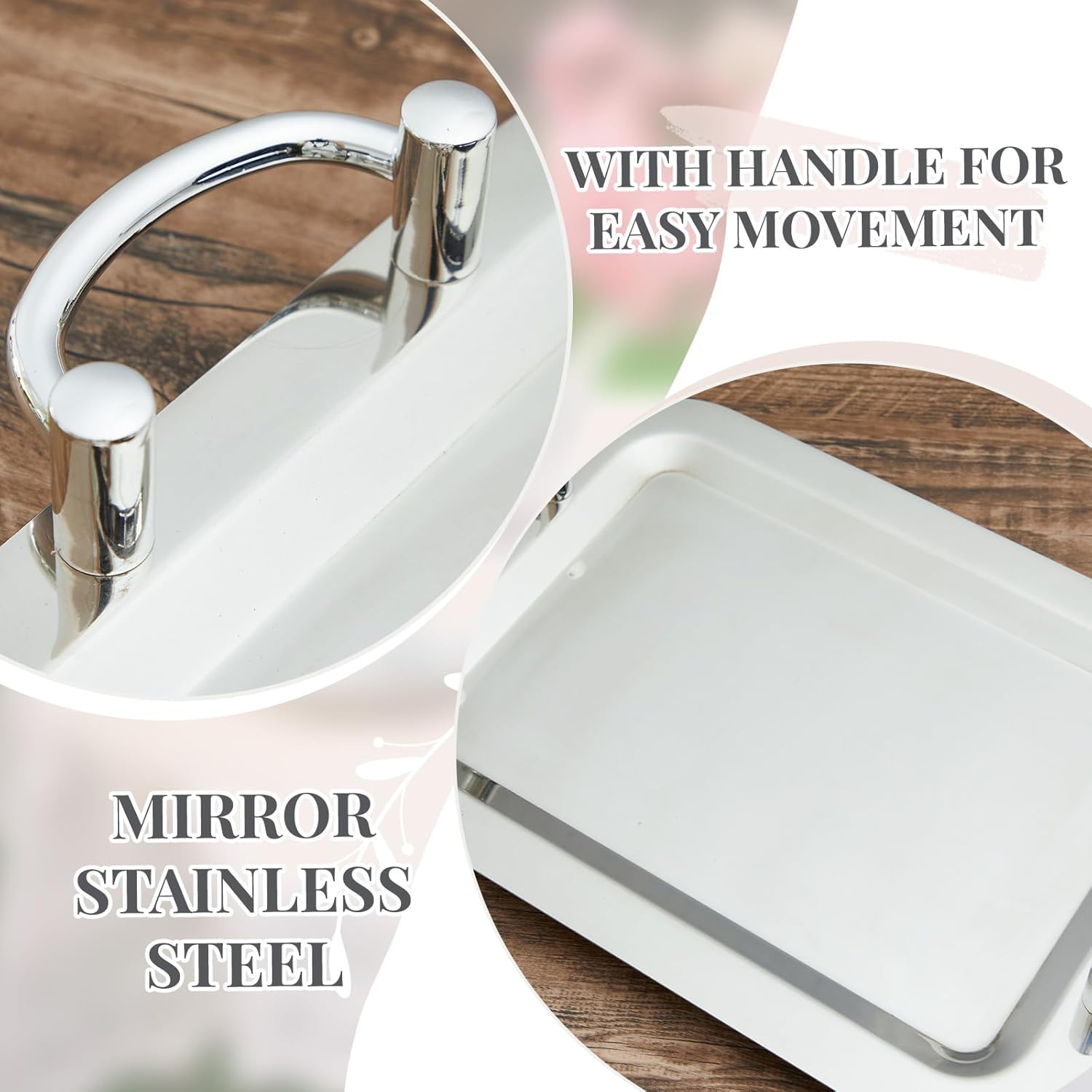 1 Pcs Stainless Steel Serving Tray, 19 x 13 Heavy Duty Portable Rectangular Metal Serving Tray with Plastic Handle Mirror Polished Steel Buffet Snack Salver for Coffee, Desserts, Cakes
