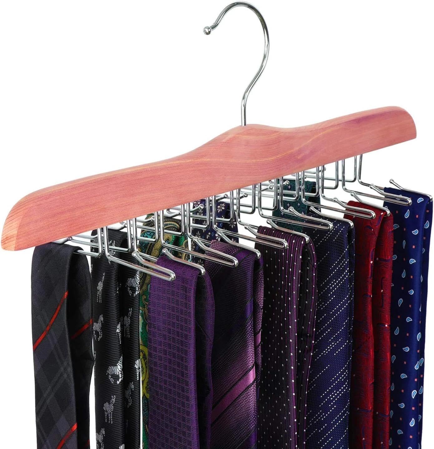 for American Red Cedar Wooden Tie Racks for Closet, 24 Tie Hangers Organizer, High-G, tie Rack, Cedar Wood, Closet Organizer, 24 Hangers
