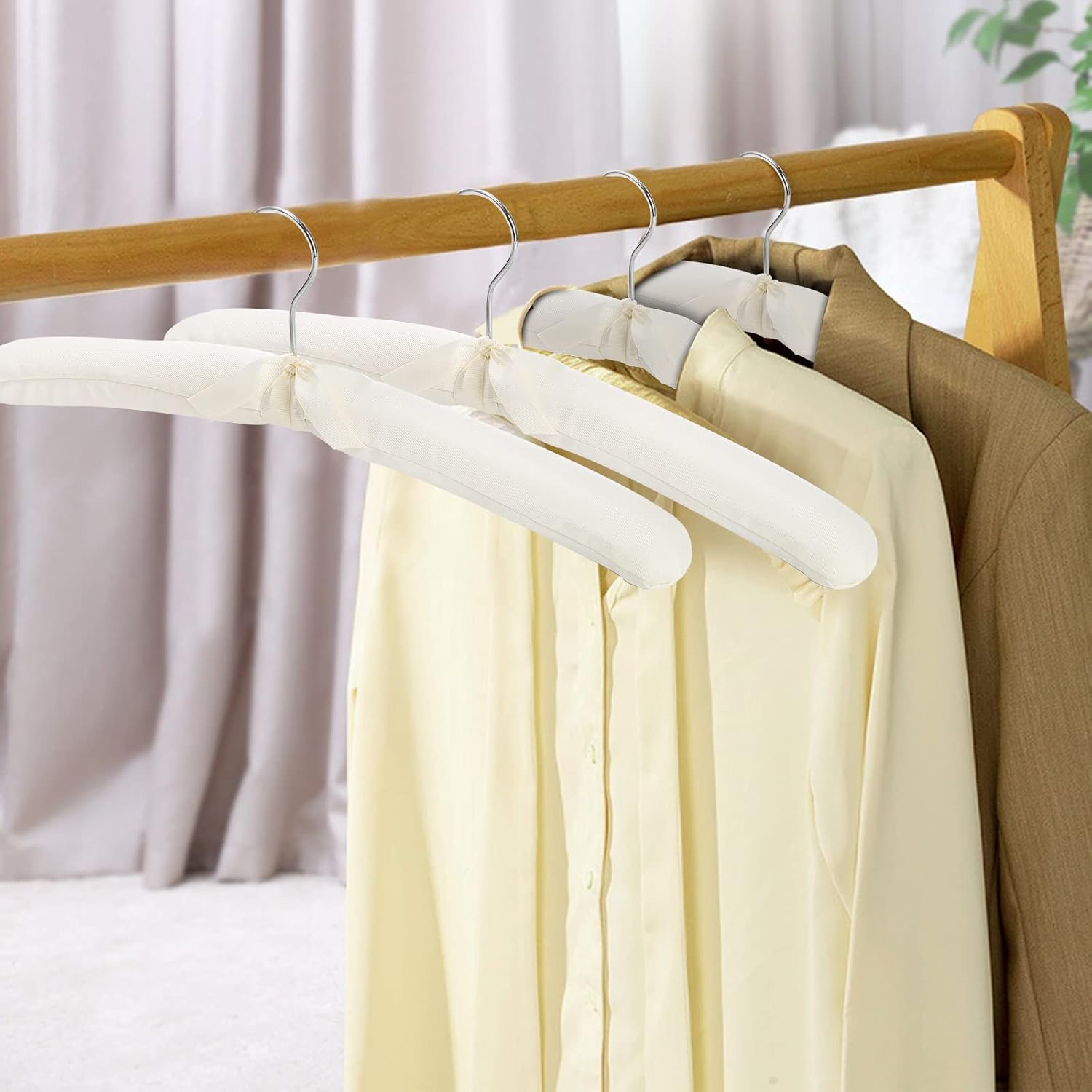 Tosnail 12 Pack Fabric Padded Hangers, Foam Padded Wedding Dress Hangers for Coat, Blouse, Sweaters, Bride Dress, Clothes - White