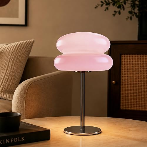 xiaojuande Bedroom Mushroom lamp, Medieval Modern Bedside Table lamp, dimmable Retro Egg Tart Headlight, Unique Home Mushroom Decoration Aesthetic Lovely Living Room Desk lamp (Pink)